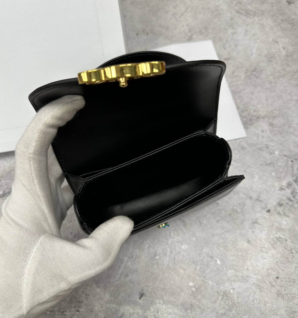 CELINE BAGS MINI BESACE TRIOMPHE IN SHINY CALFSKIN BLACK