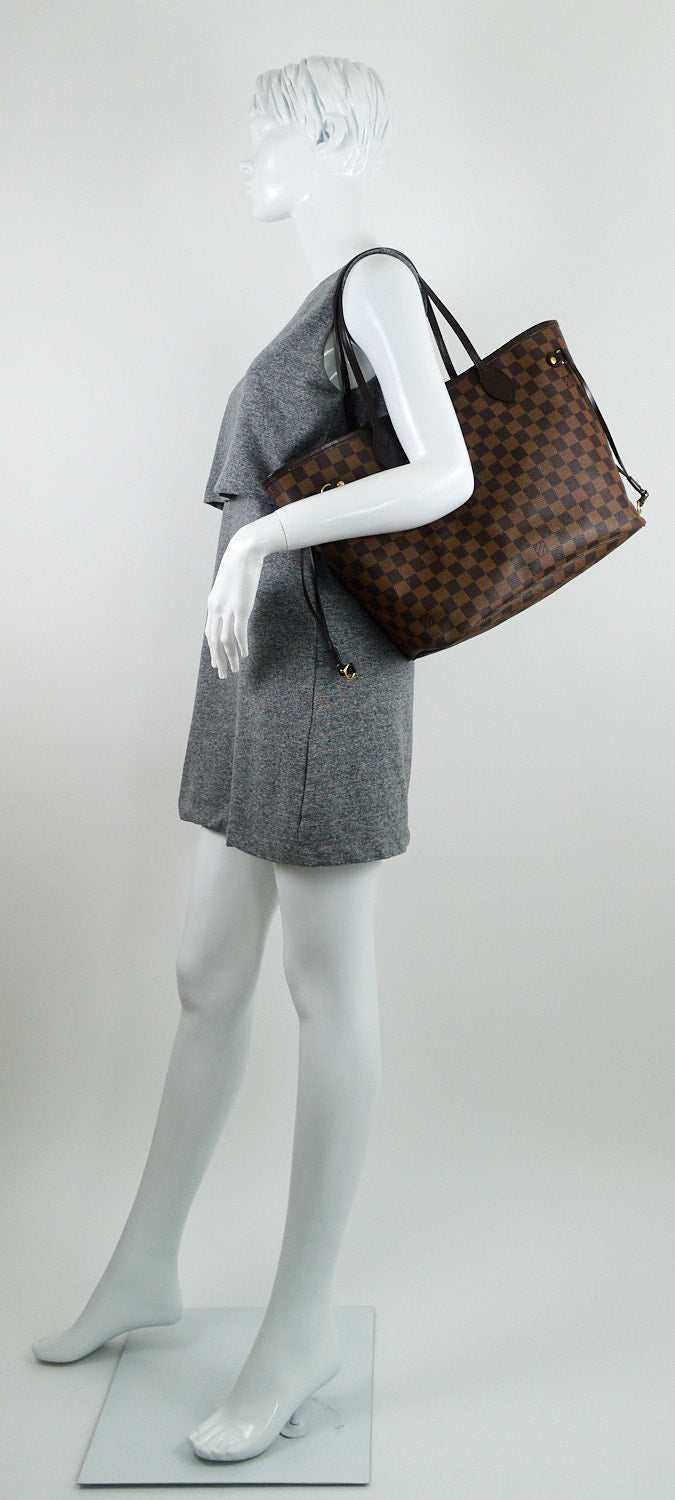 Louis Vuitto Neverfull MM Damier EbÃ¨ne Canvas Tote Bag with Pouch