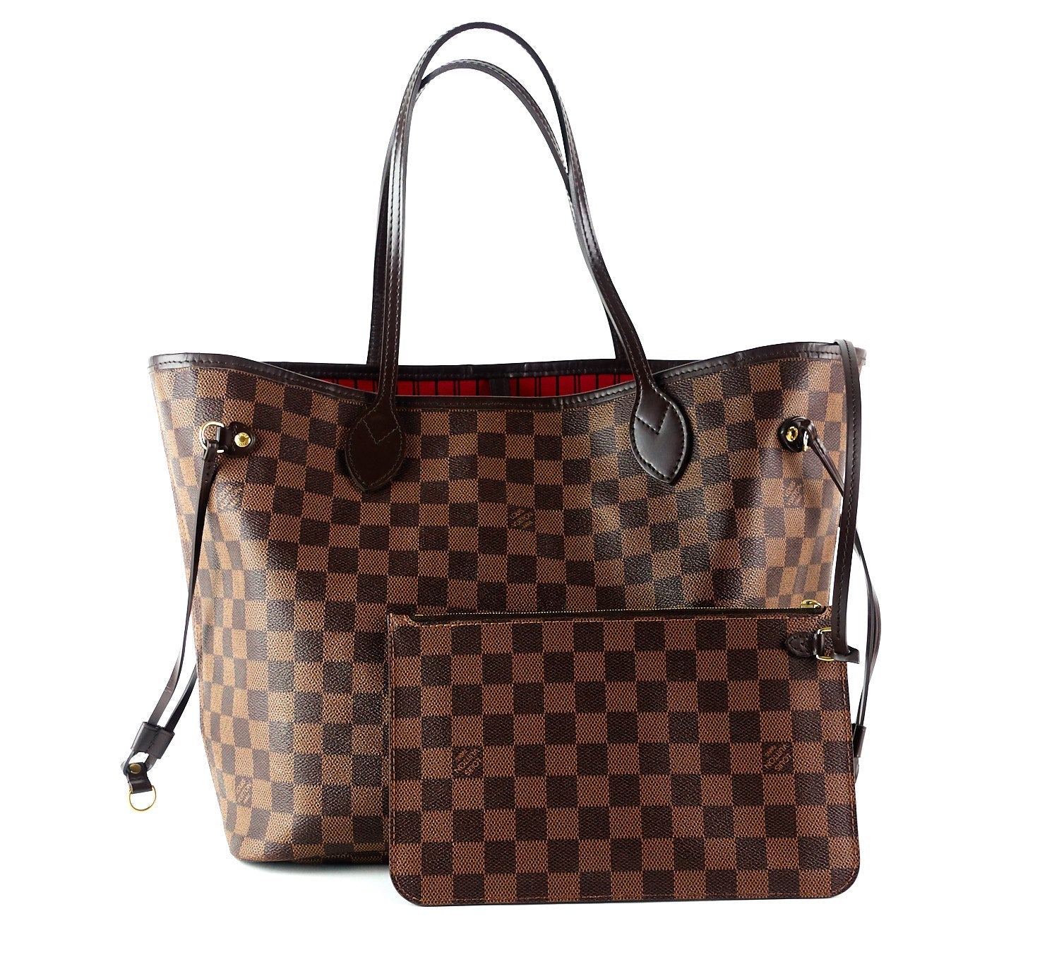 Louis Vuitto Neverfull MM Damier EbÃ¨ne Canvas Tote Bag with Pouch