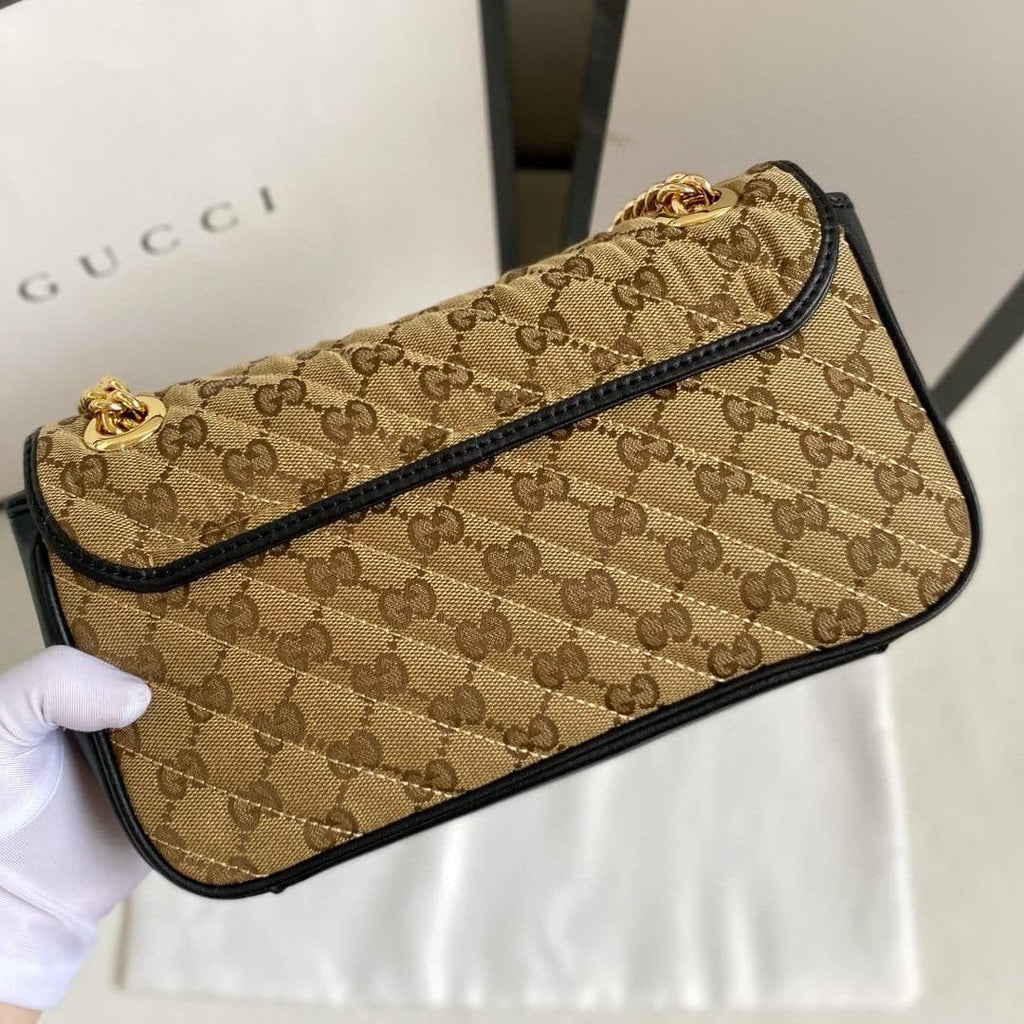 gg Marmont Small Shoulder Bag Beige/Ebony Diagonal Matelassé Original gg Canvas For Women 10in/26cm 443497 HVKEG 9772