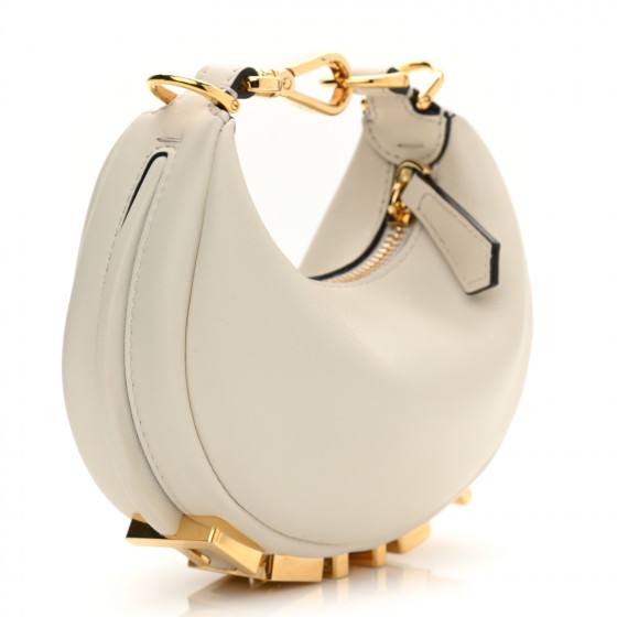 FENDI Calfskin Nano Fendigraphy Hobo Charm White Ice