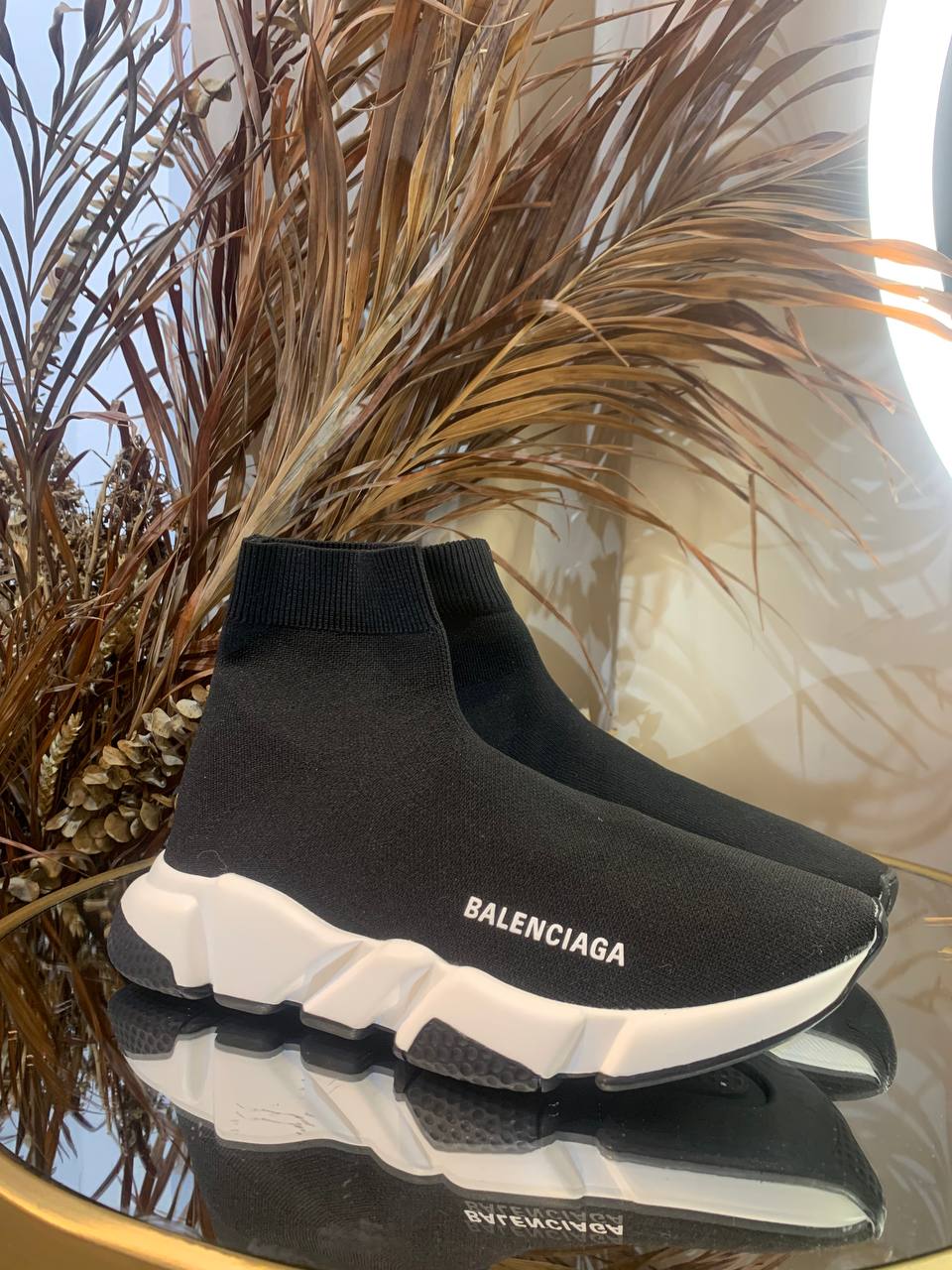BALENCIAGA SPEED RECYCLED KNIT SNEAKER IN BLACK/WHITE