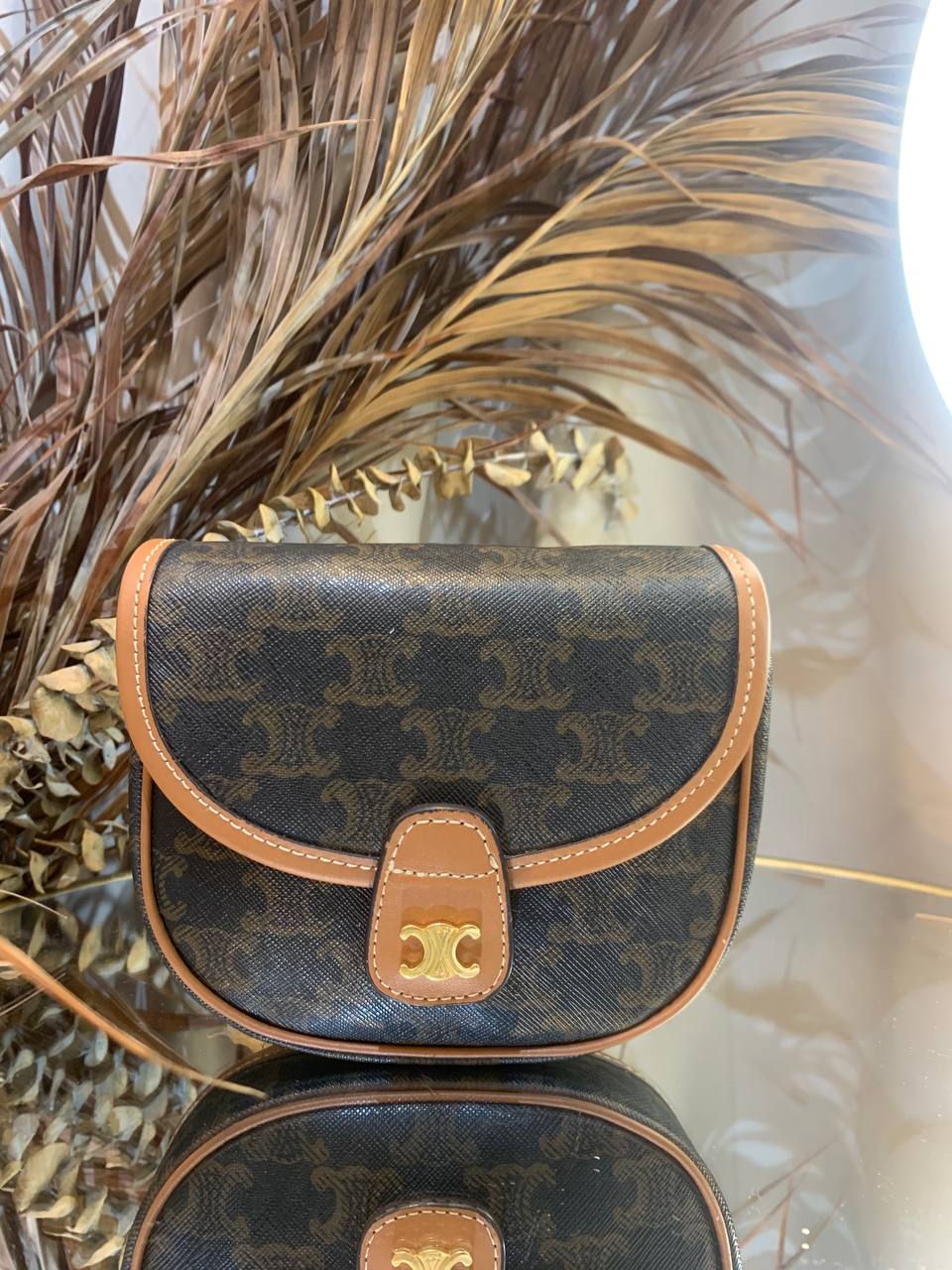 CELINE MINI BESACE IN TRIOMPHE CANVAS AND CALFSKIN (TAN)
