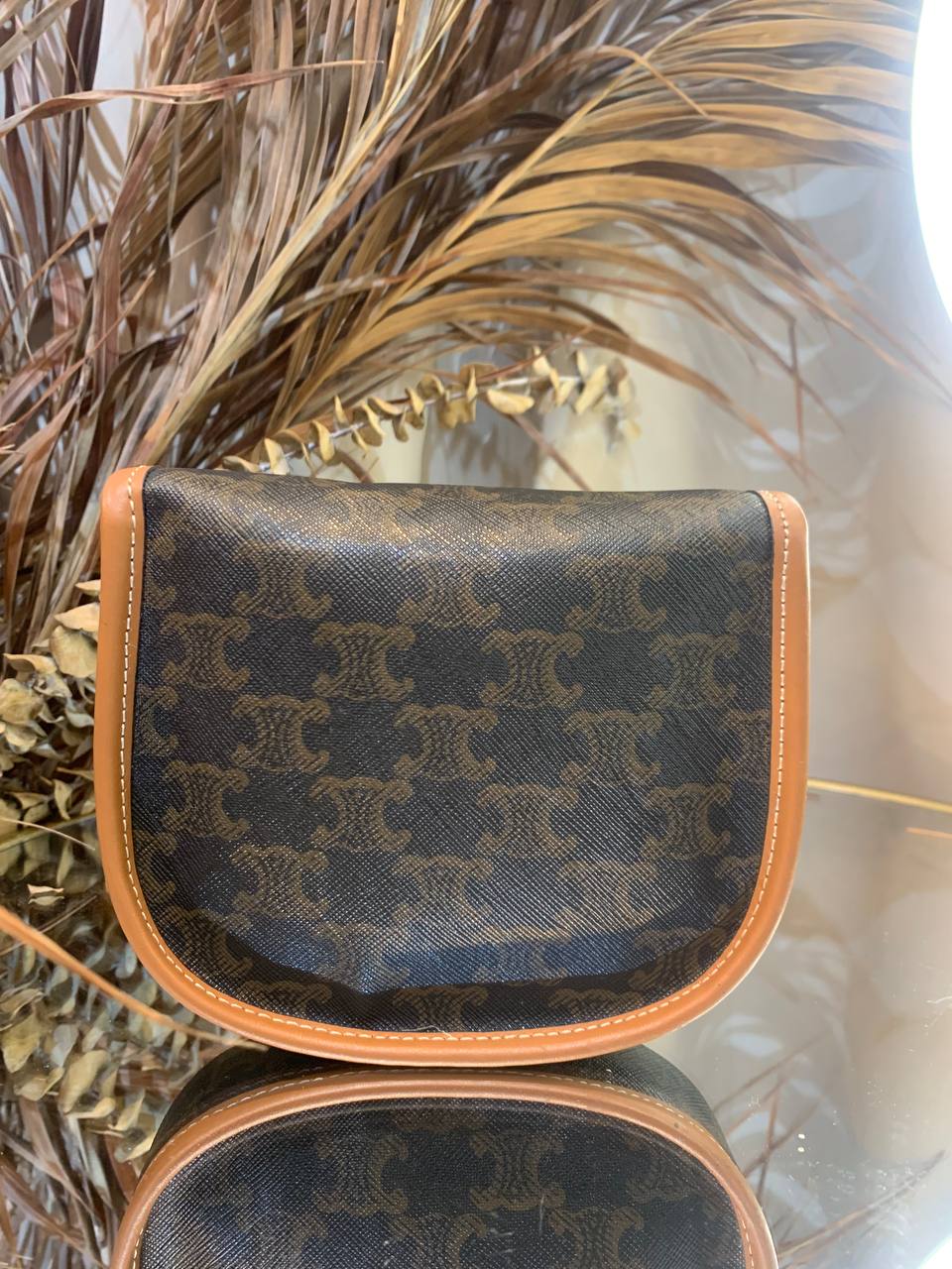 CELINE MINI BESACE IN TRIOMPHE CANVAS AND CALFSKIN (TAN)