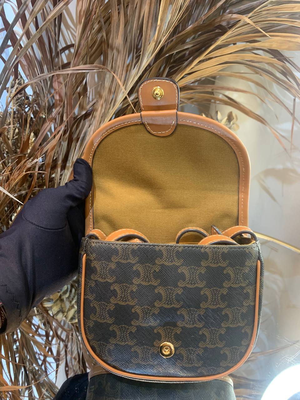 CELINE MINI BESACE IN TRIOMPHE CANVAS AND CALFSKIN (TAN)