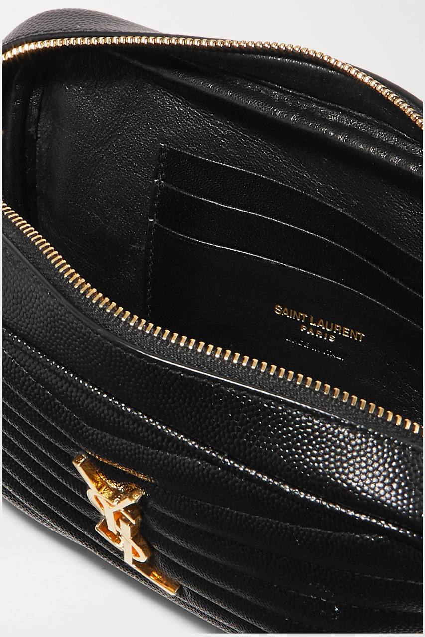 YSL SAINT LAURENT Lou mini quilted textured-leather shoulder bag (Black)