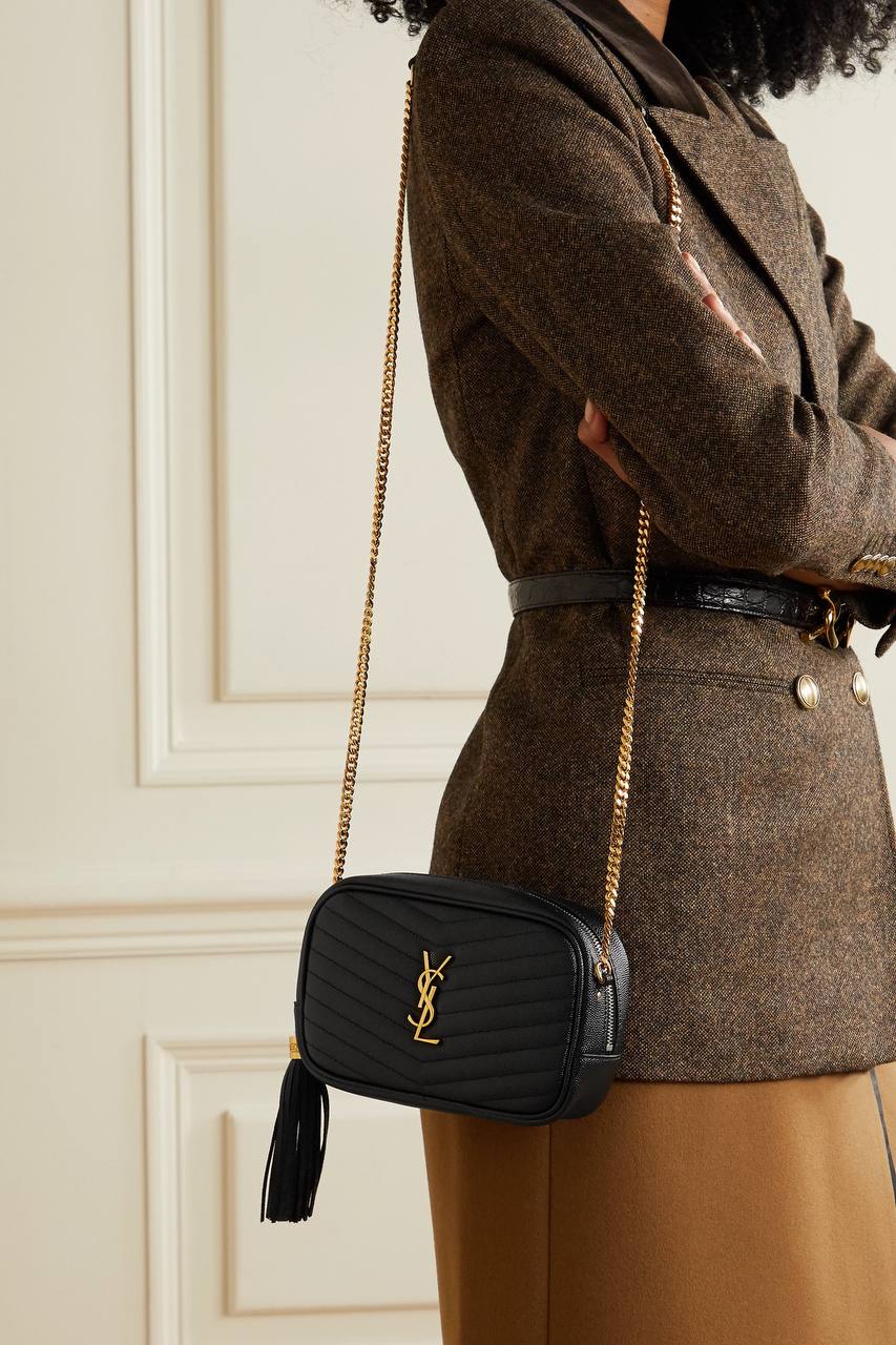 YSL SAINT LAURENT Lou mini quilted textured-leather shoulder bag (Black)