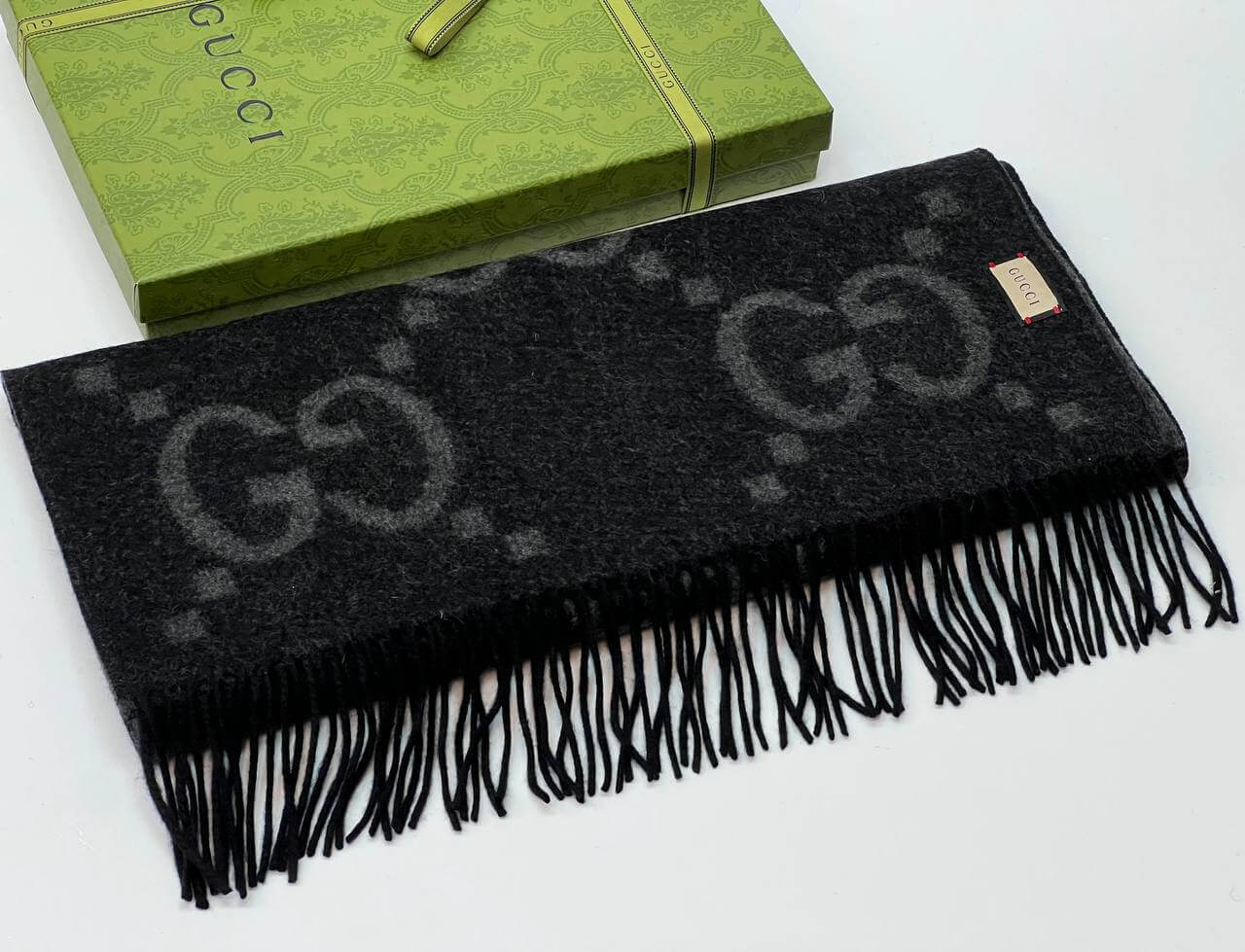 GG cashmere jacquard scarf for men