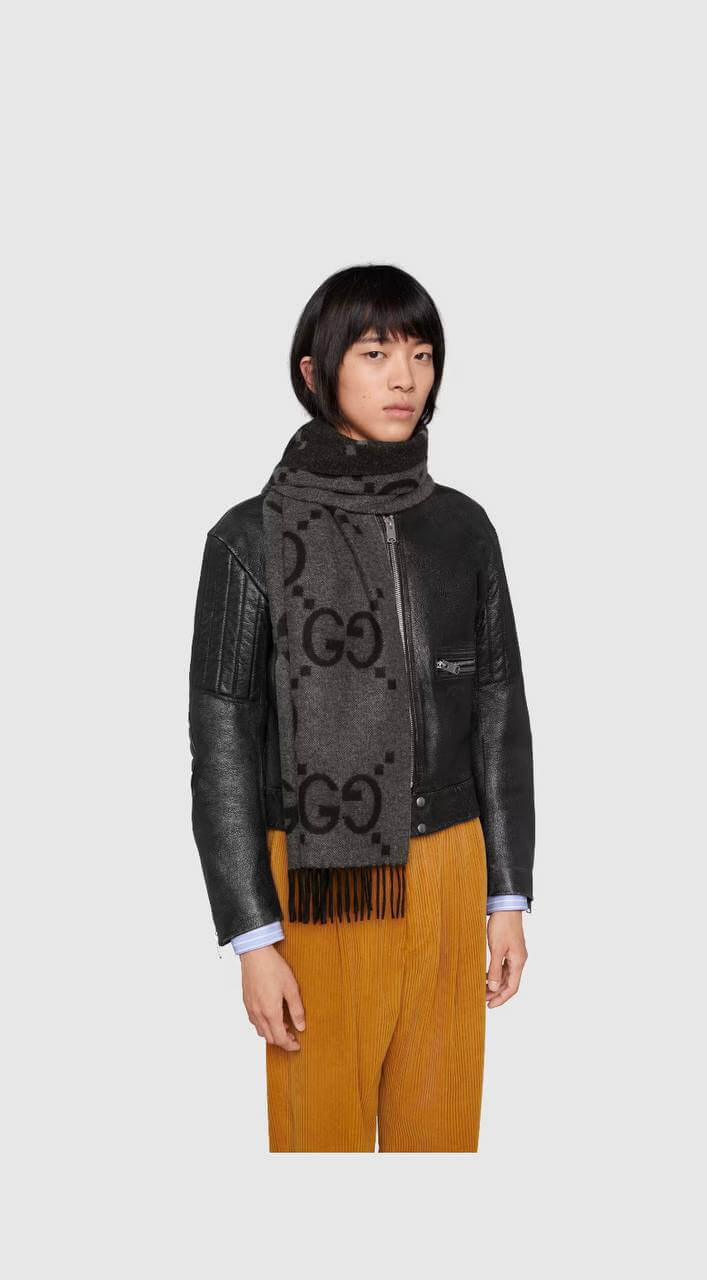 GG cashmere jacquard scarf for men