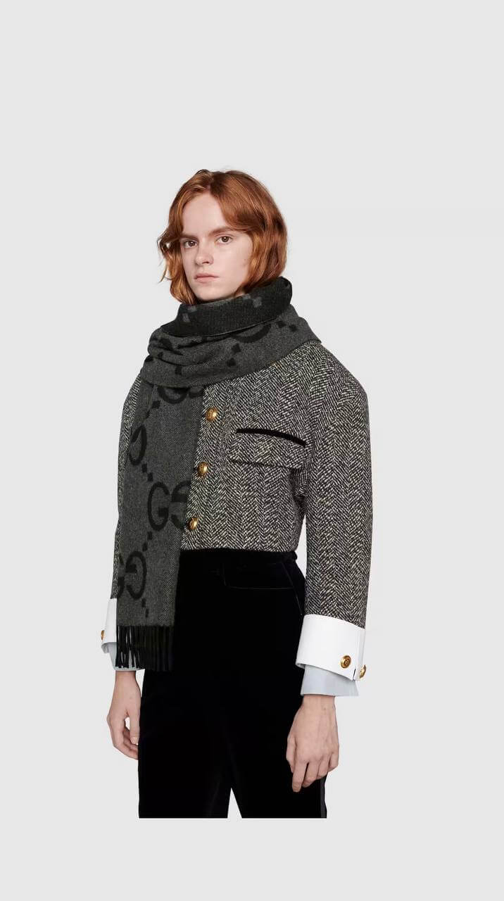 GG cashmere jacquard scarf for men