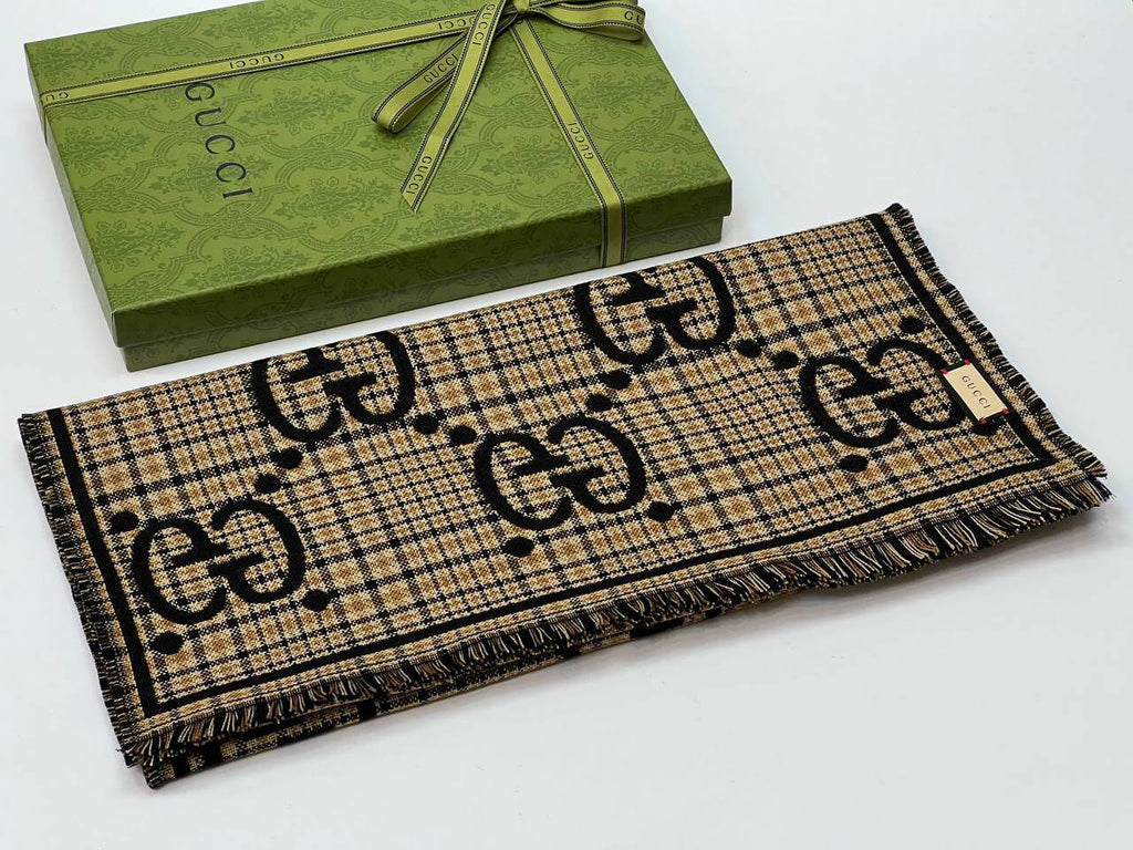 GG wool scarf for men Black and beige