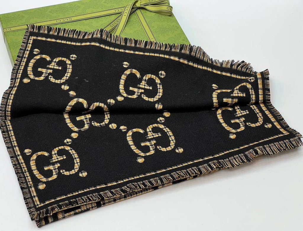 GG wool scarf for men Black and beige