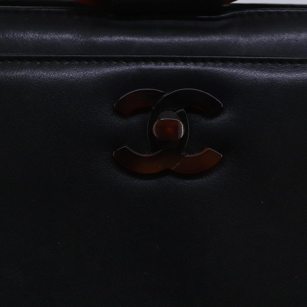CHANEL Hand Bag Lamb Skin Black CC PP002