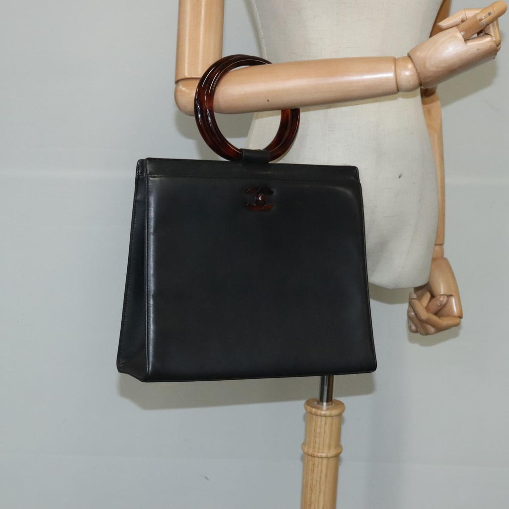CHANEL Hand Bag Lamb Skin Black CC PP002