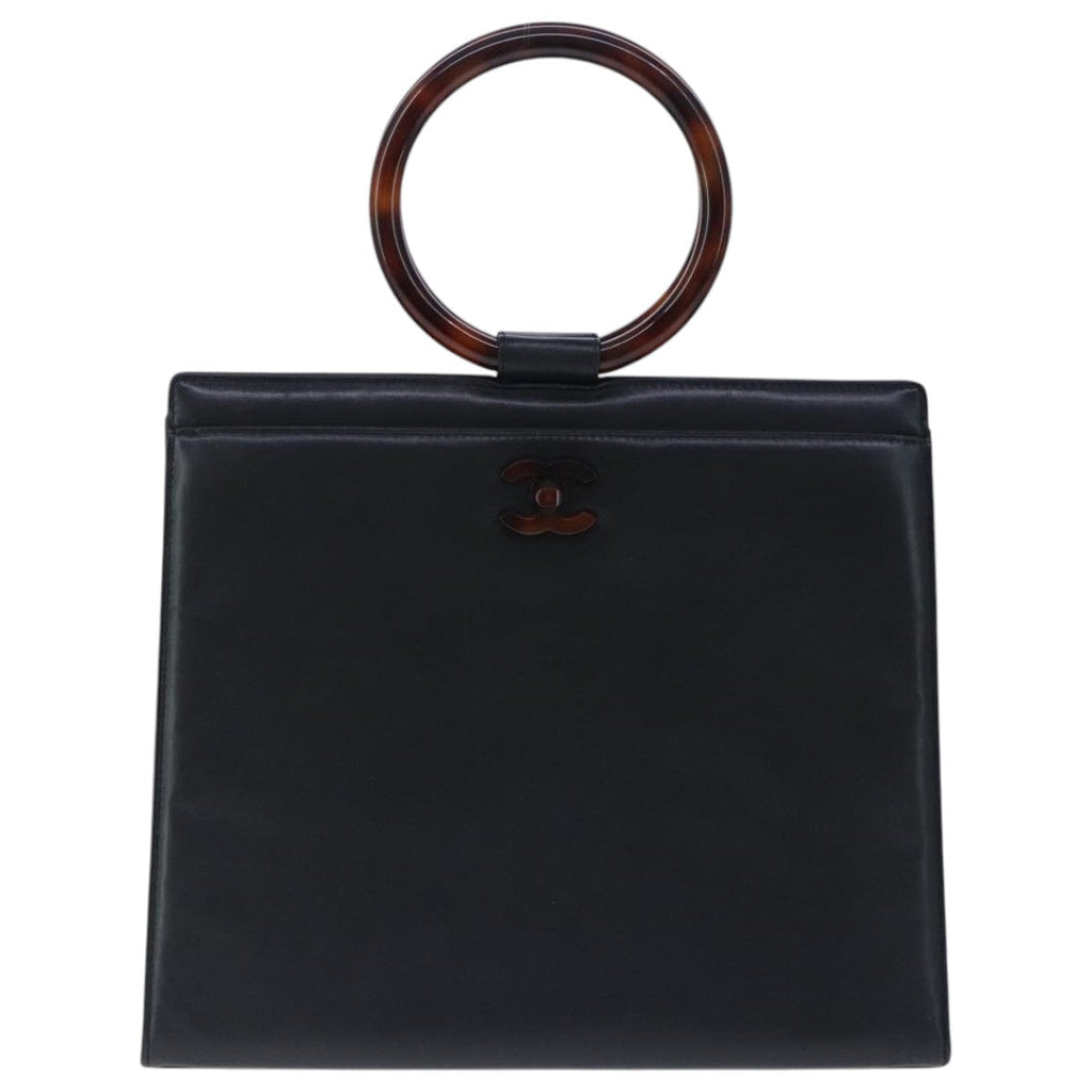 CHANEL Hand Bag Lamb Skin Black CC PP002