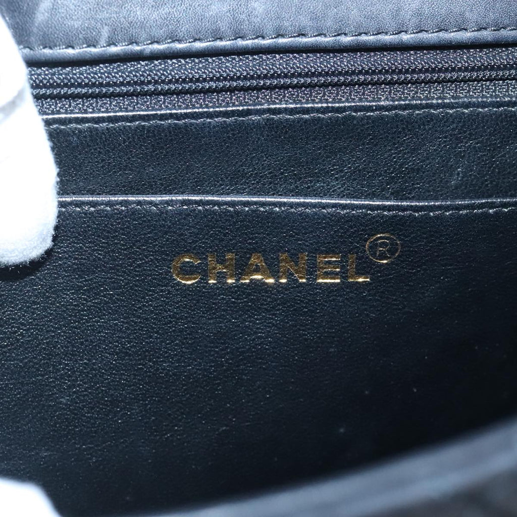 CHANEL Hand Bag Lamb Skin Black CC PP003