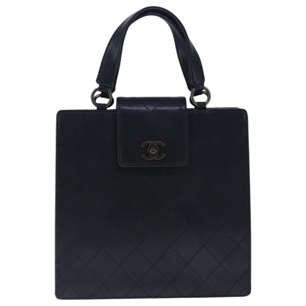 CHANEL Hand Bag Lamb Skin Black CC PP003