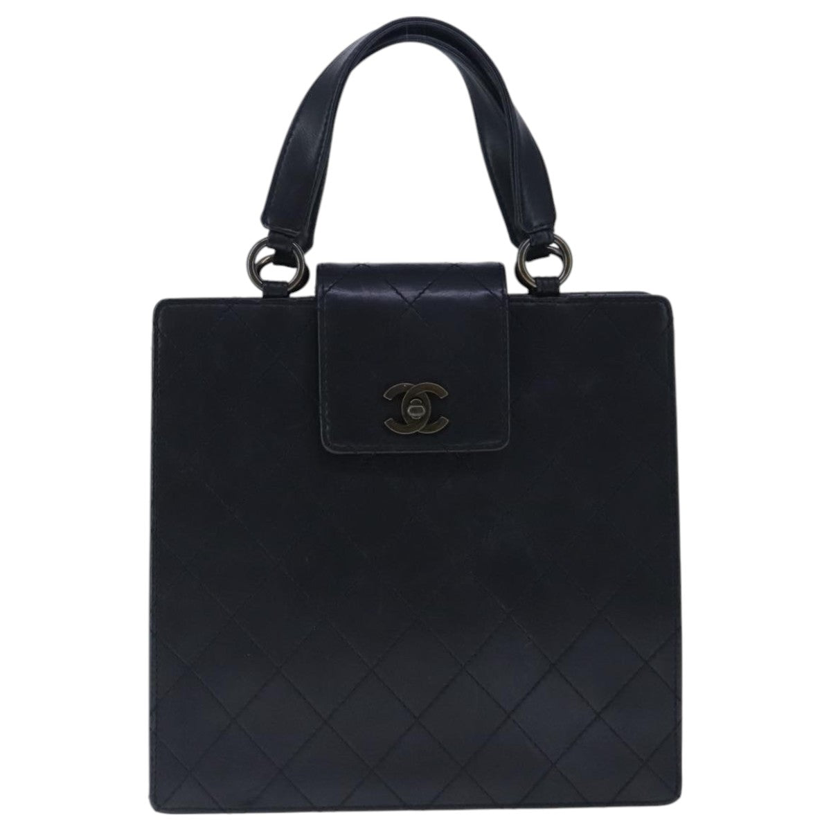 CHANEL Hand Bag Lamb Skin Black CC PP003