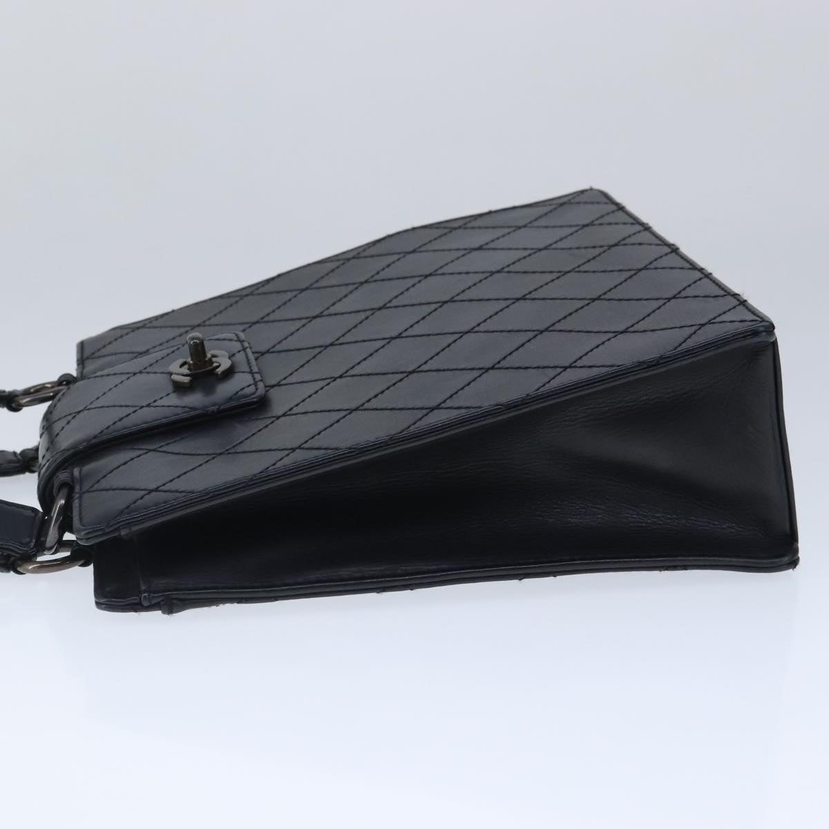 CHANEL Hand Bag Lamb Skin Black CC PP003