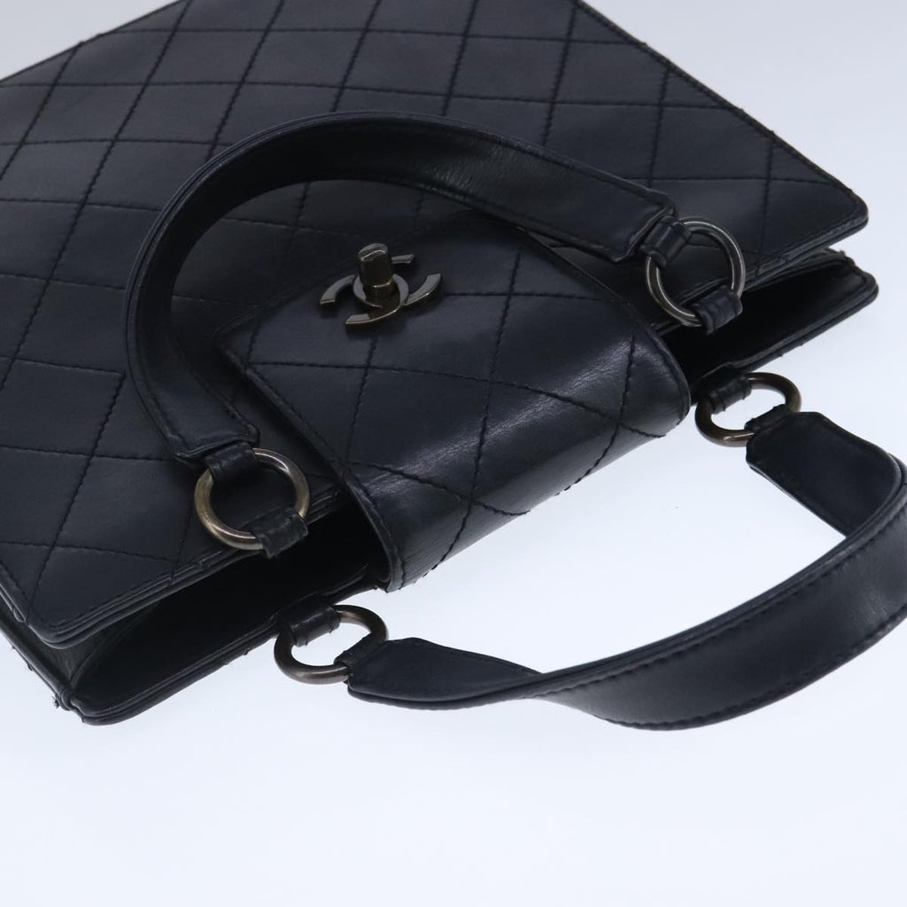CHANEL Hand Bag Lamb Skin Black CC PP003