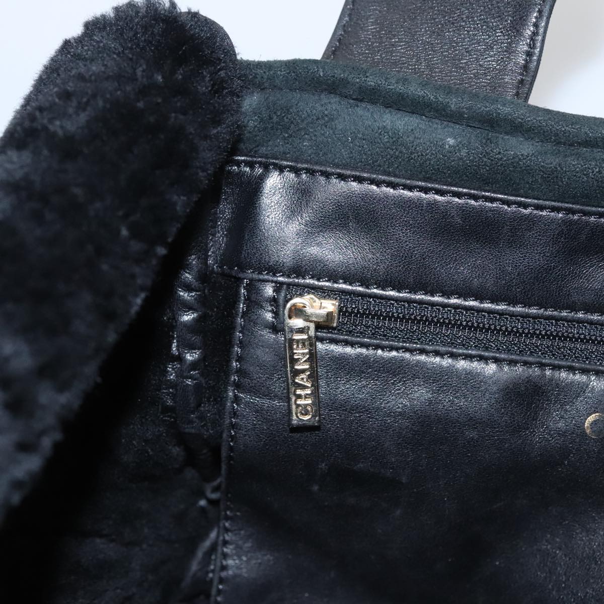 CHANEL Hand Bag Mouton Black CC PP007