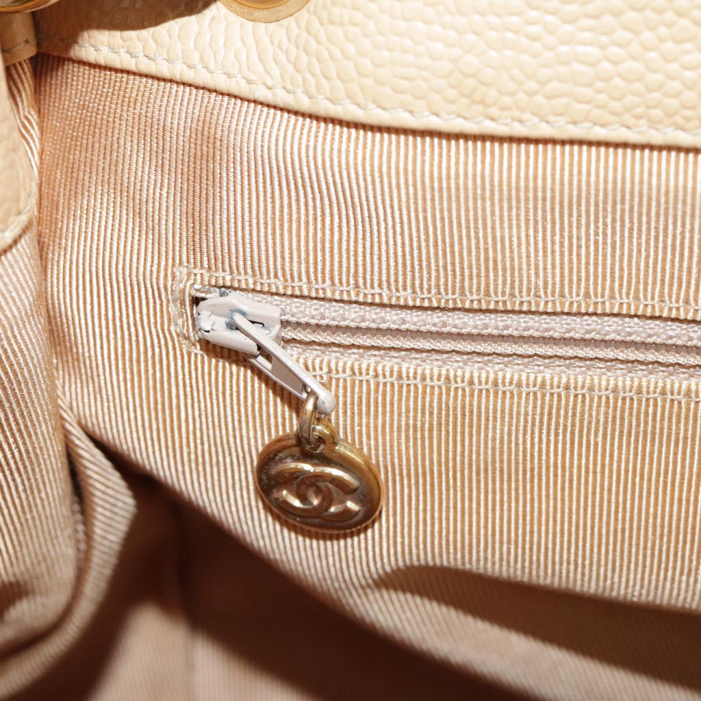 CHANEL Shoulder Bag Caviar Skin Beige Gold CC PP008