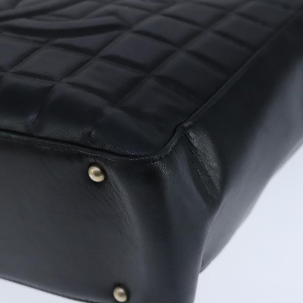 CHANEL Choco Bar Shoulder Bag Lamb Skin Black CC PP012