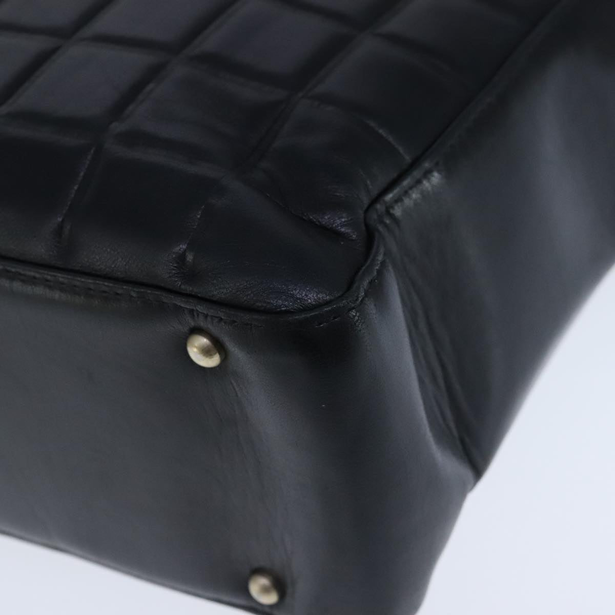 CHANEL Choco Bar Shoulder Bag Lamb Skin Black CC PP012