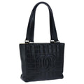 CHANEL Choco Bar Shoulder Bag Lamb Skin Black CC PP012