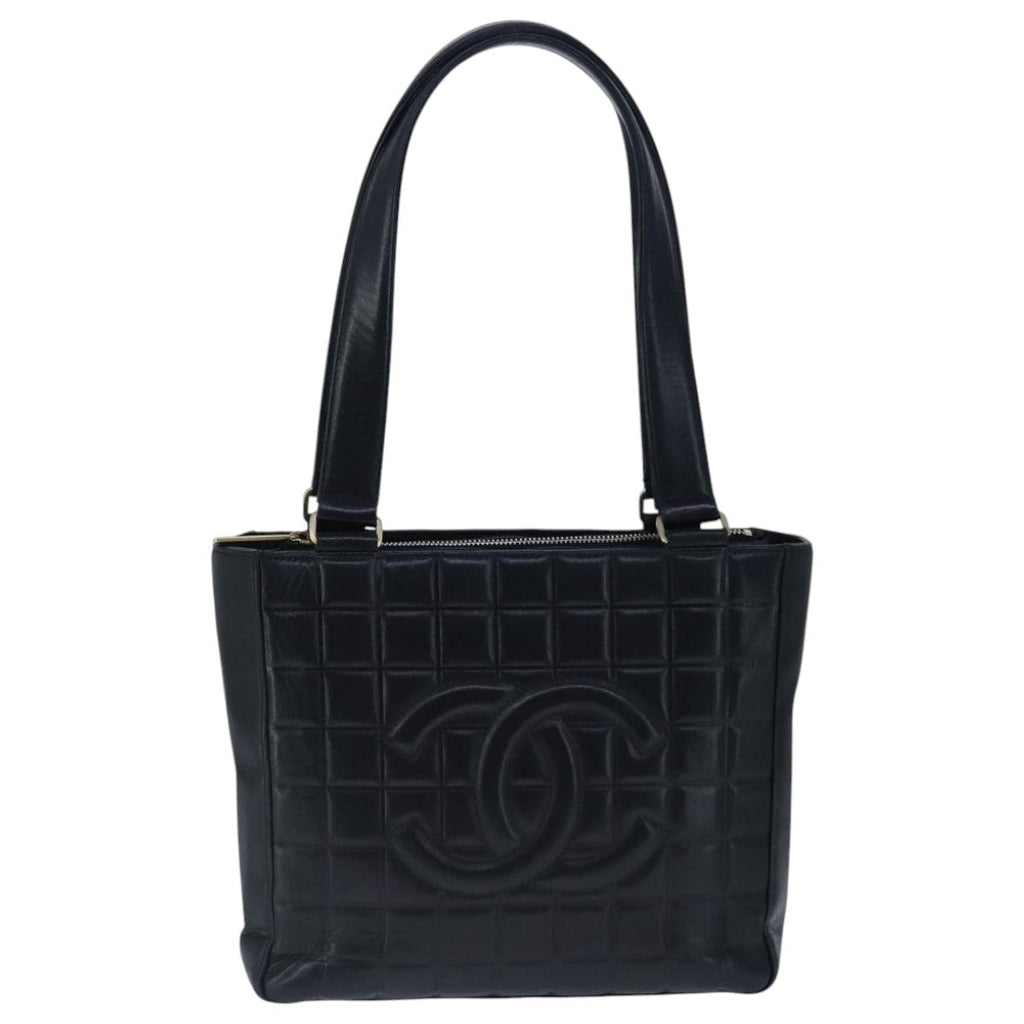 CHANEL Choco Bar Shoulder Bag Lamb Skin Black CC PP012