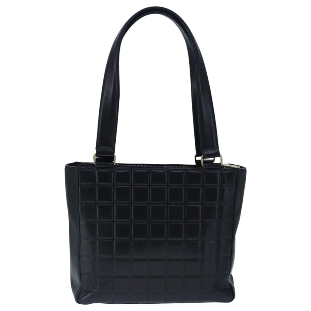 CHANEL Choco Bar Shoulder Bag Lamb Skin Black CC PP012