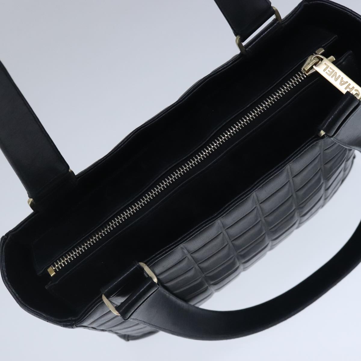 CHANEL Choco Bar Shoulder Bag Lamb Skin Black CC PP012
