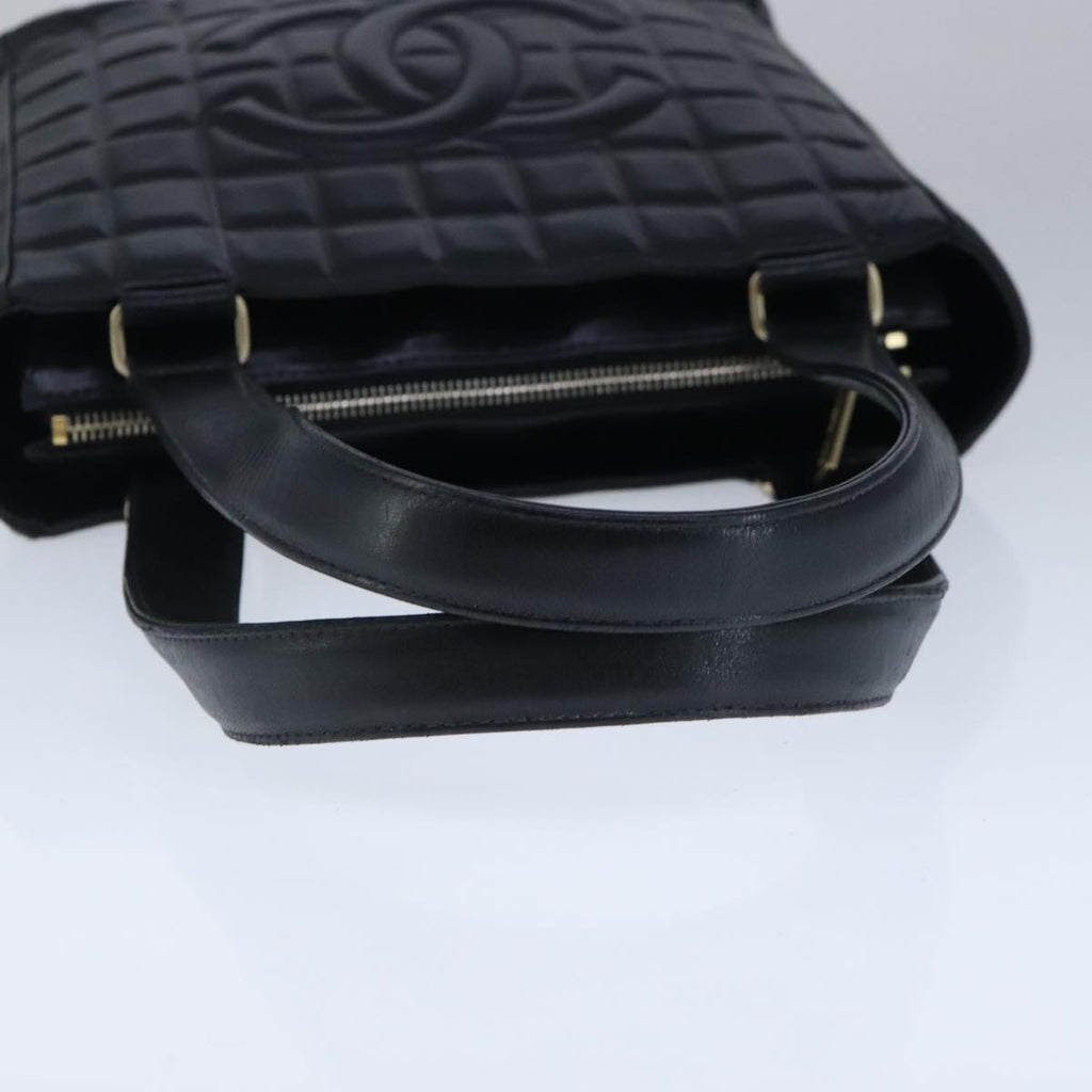 CHANEL Choco Bar Shoulder Bag Lamb Skin Black CC PP012