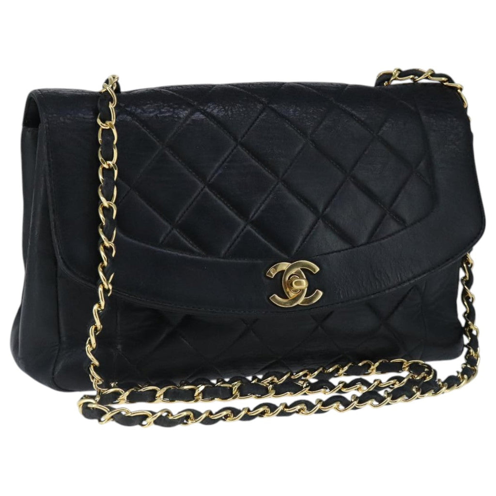 CHANEL Diana 22 Chain Shoulder Bag Lamb Skin Black Gold CC PP016