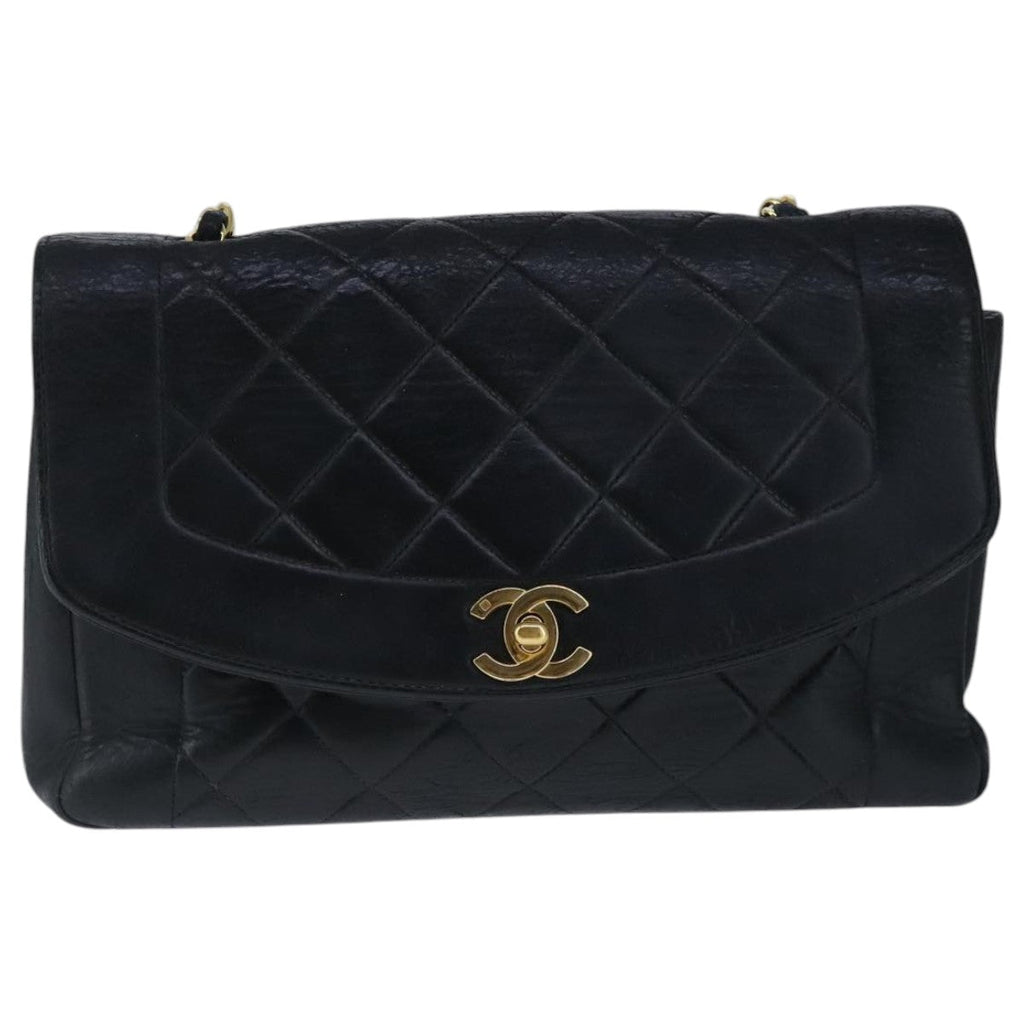 CHANEL Diana 22 Chain Shoulder Bag Lamb Skin Black Gold CC PP016