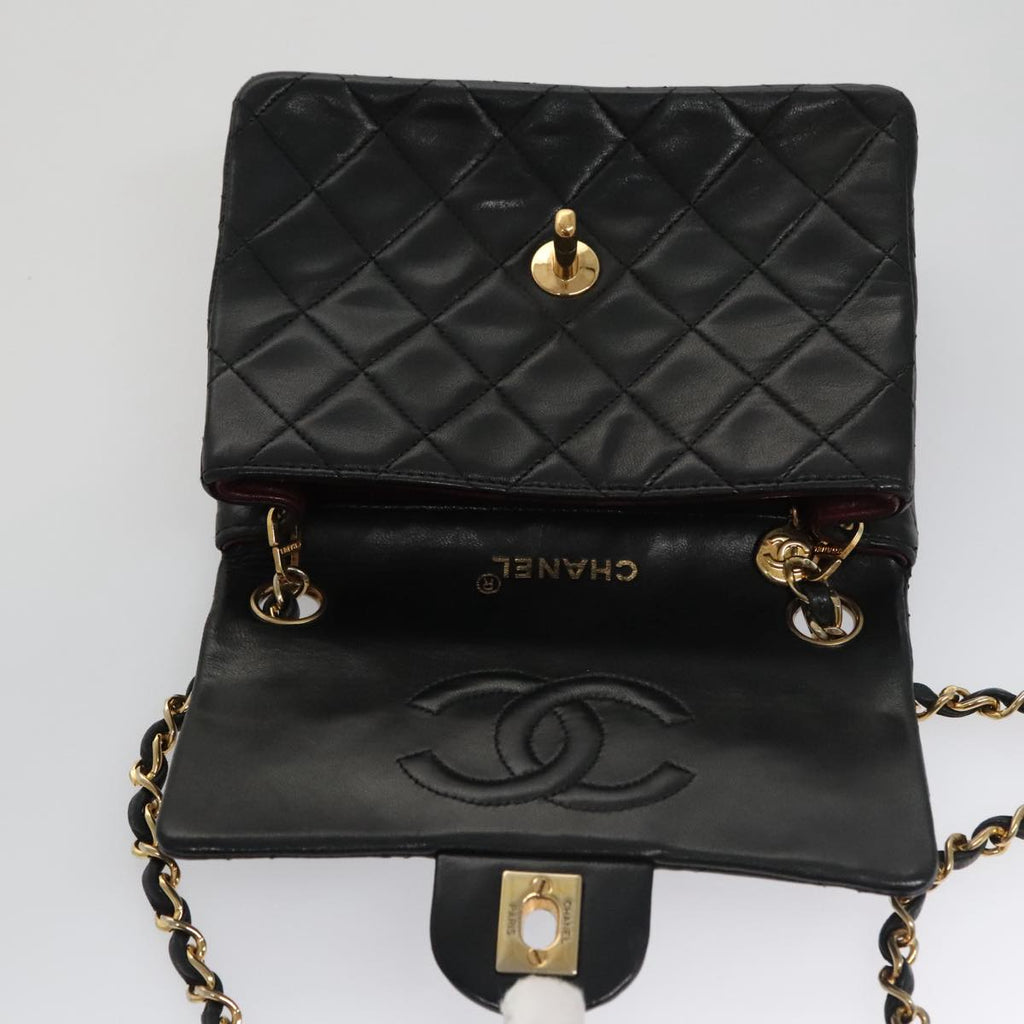 CHANEL Mini Materasse 17 Chain Shoulder Bag Lamb Skin Black Gold CC PP025