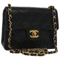 CHANEL Mini Materasse 17 Chain Shoulder Bag Lamb Skin Black Gold CC PP025