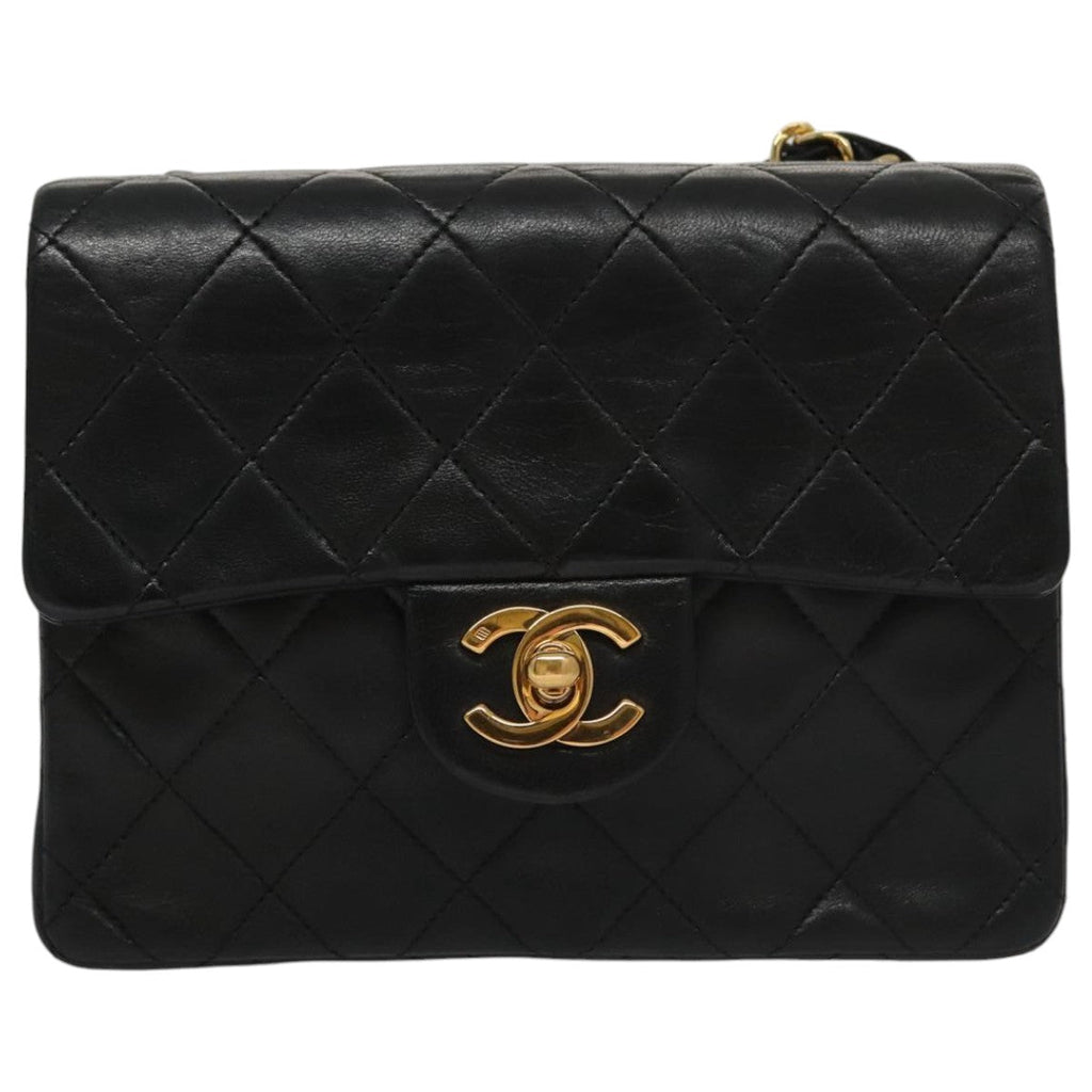 CHANEL Mini Materasse 17 Chain Shoulder Bag Lamb Skin Black Gold CC PP025