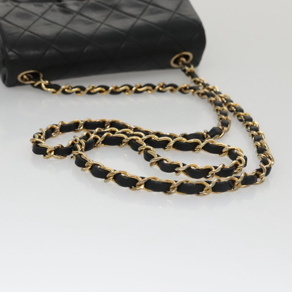 CHANEL Mini Materasse 17 Chain Shoulder Bag Lamb Skin Black Gold CC PP025