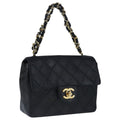 CHANEL Mini Materasse 17 Chain Hand Bag Lamb Skin Black Gold CC PP027