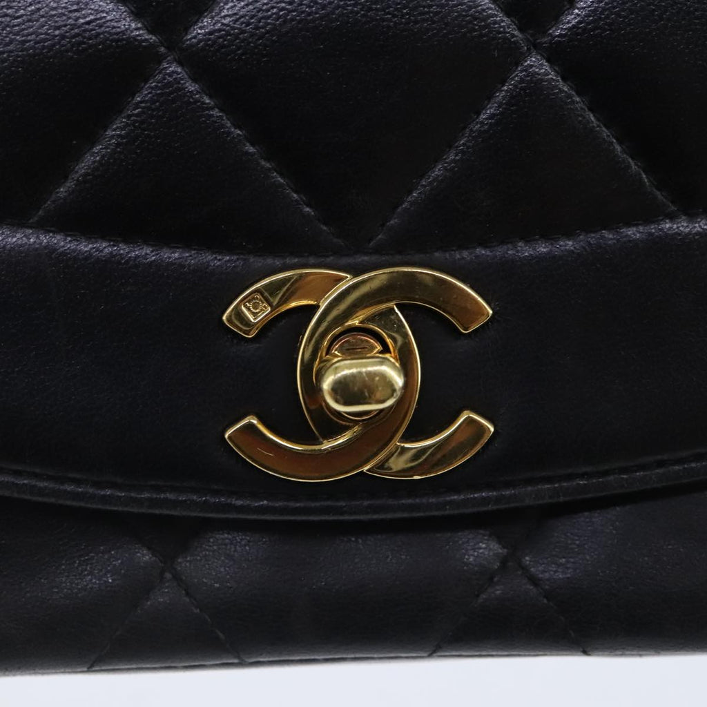 CHANEL Diana 22 Chain Shoulder Bag Lamb Skin Black Gold CC PP029