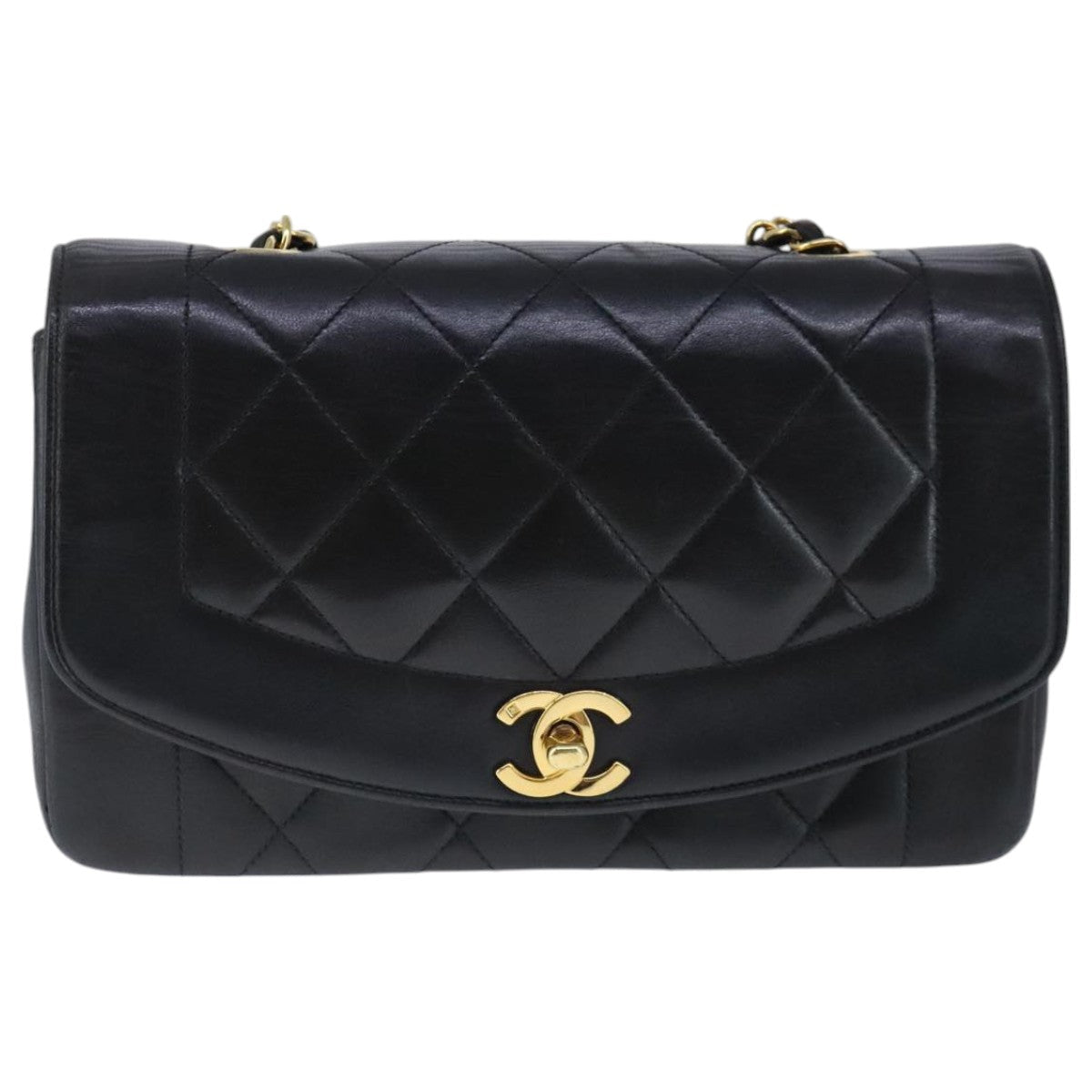 CHANEL Diana 22 Chain Shoulder Bag Lamb Skin Black Gold CC PP029