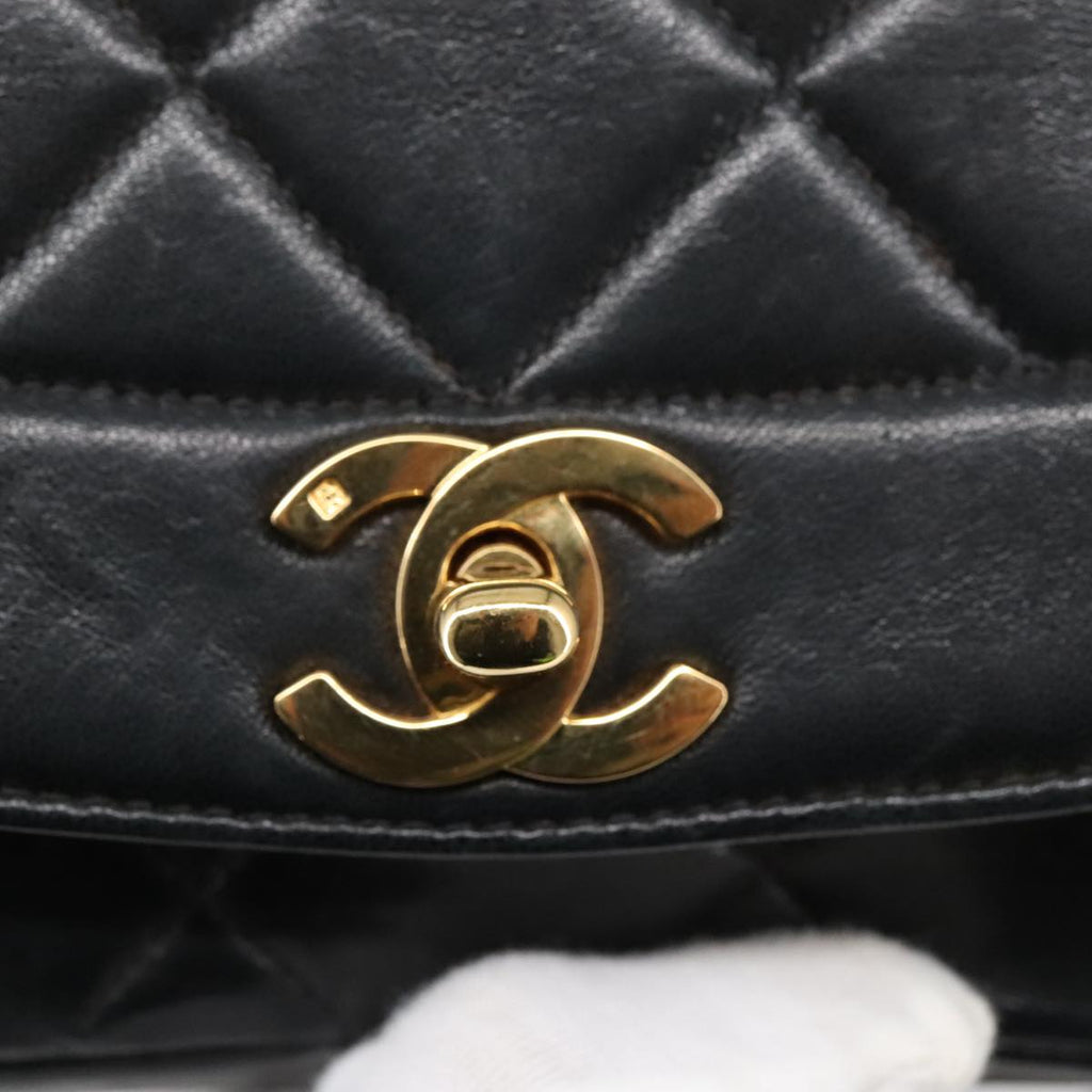 CHANEL Diana 25 Chain Shoulder Bag Lamb Skin Black Gold CC PP030