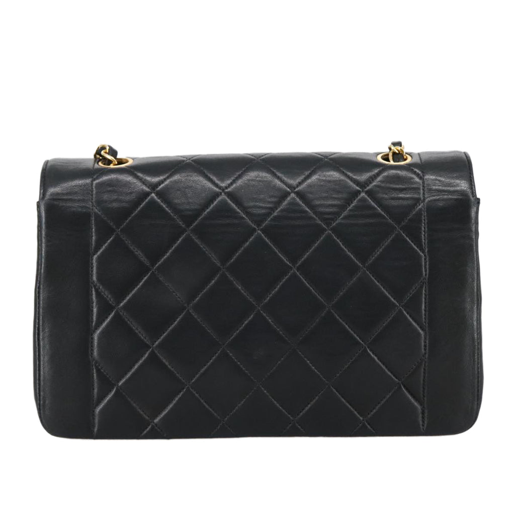 CHANEL Diana 25 Chain Shoulder Bag Lamb Skin Black Gold CC PP030