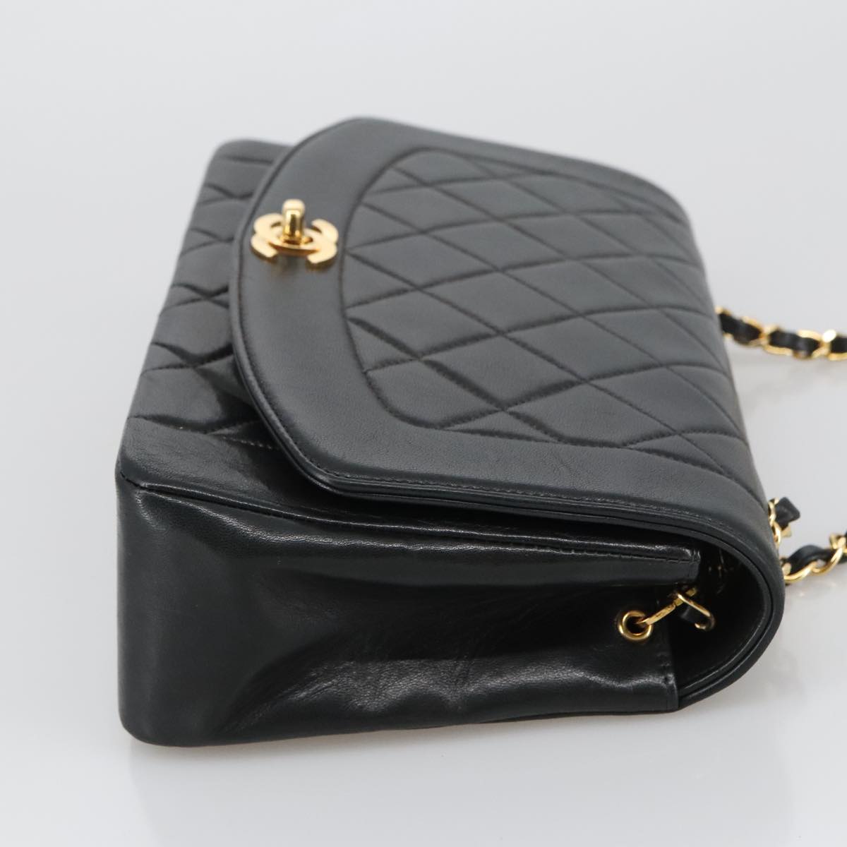 CHANEL Diana 25 Chain Shoulder Bag Lamb Skin Black Gold CC PP030