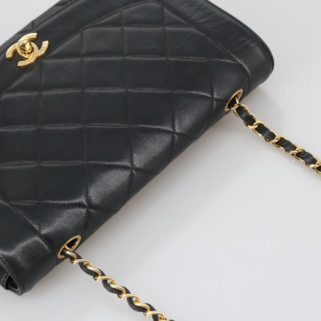 CHANEL Diana 25 Chain Shoulder Bag Lamb Skin Black Gold CC PP030