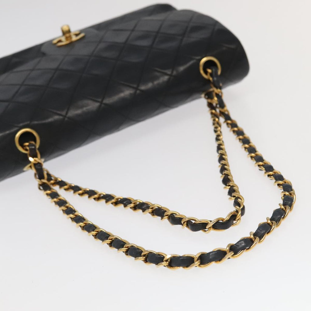 CHANEL Chain Matelasse 25 Shoulder Bag Lamb Skin Black Gold CC PP032A