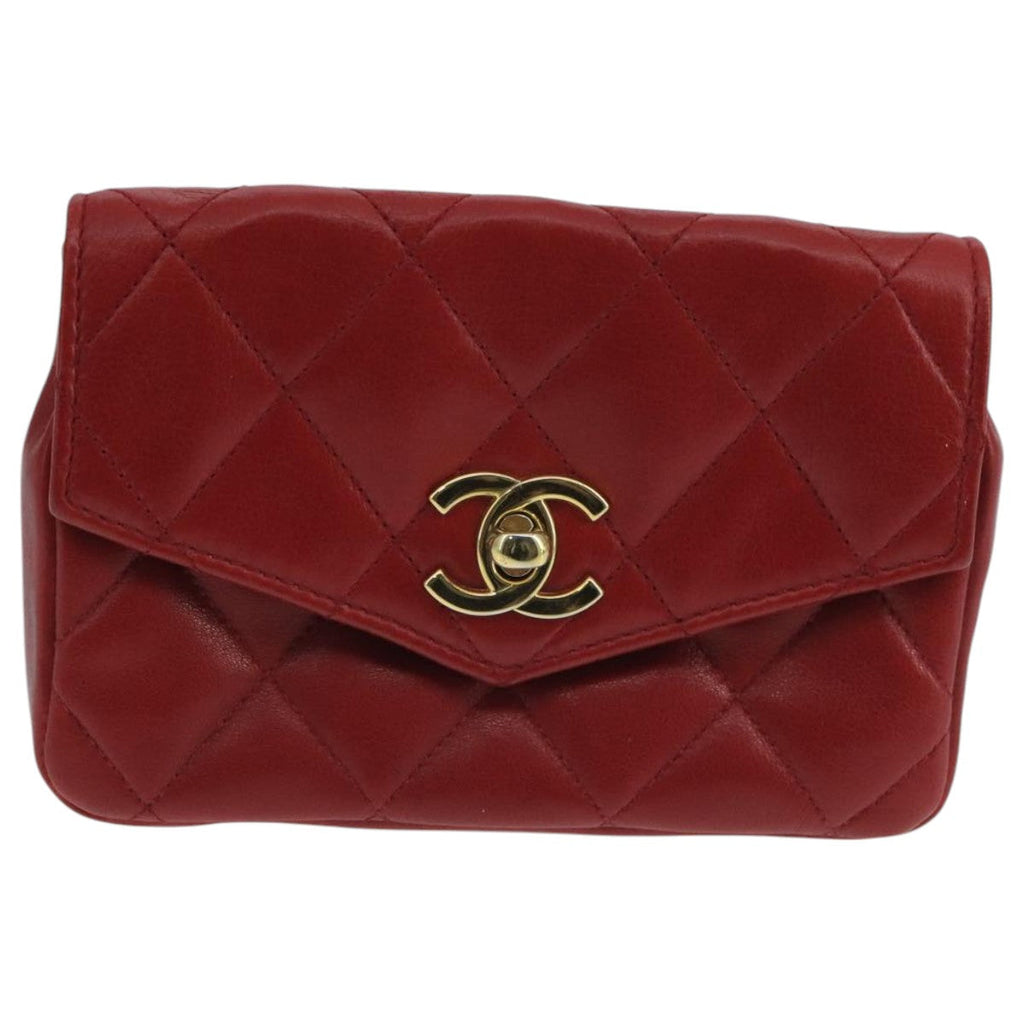 CHANEL Matelasse Waist bag Lamb Skin Red Gold CC PP033