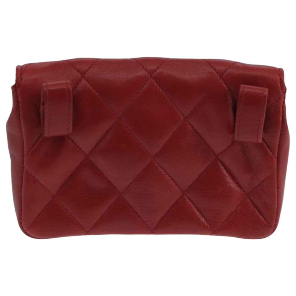 CHANEL Matelasse Waist bag Lamb Skin Red Gold CC PP033