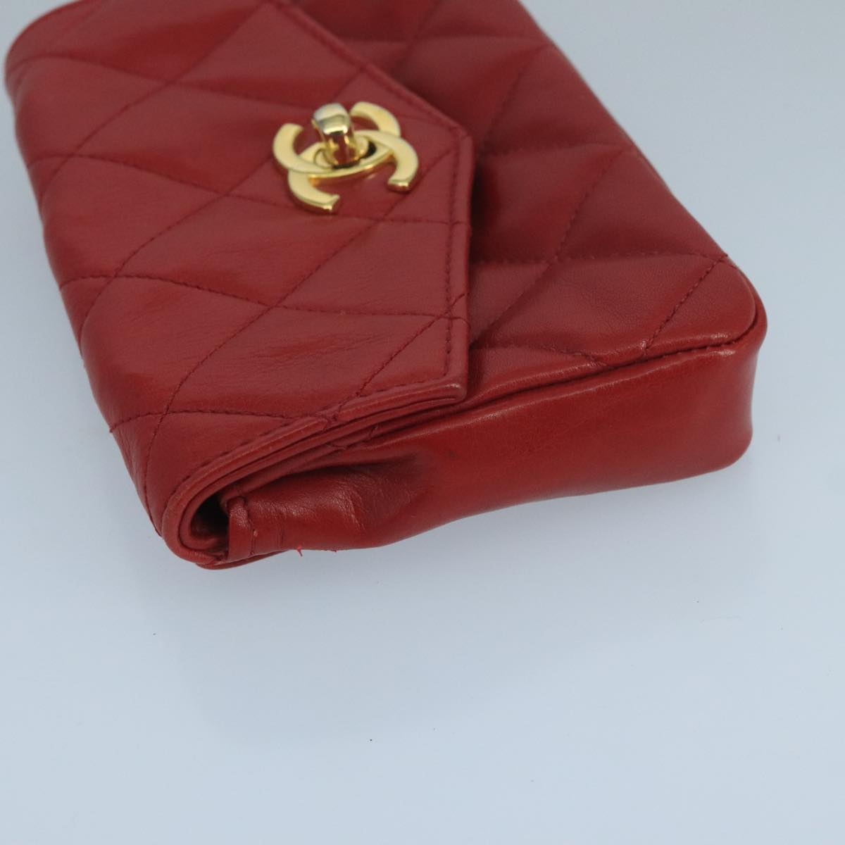 CHANEL Matelasse Waist bag Lamb Skin Red Gold CC PP033